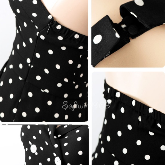 Last☝️Polka Dot Retro Halter Crop Culotte Jumpsuit - Picture 5 of 8
